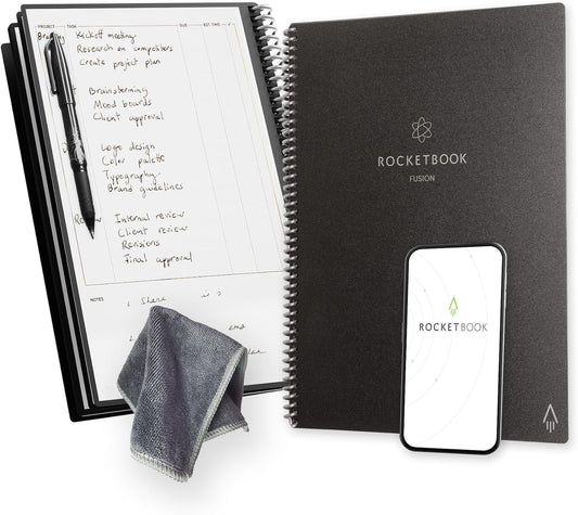 Rocketbook Fusion Reusable Digital Notebook - Smart Notepad A4 Black, 7 Styles, To Do List, Daily Journal, Weekly & Monthly Planner, with Frixion Erasable Pen, Office Gadget Reduces Paper Waste